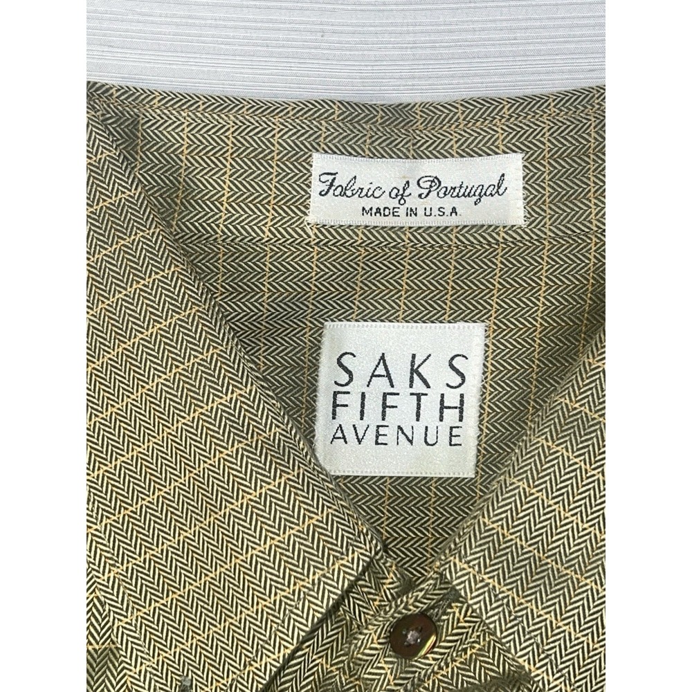 Men's Saks, Fifth Avenue, Long Sleeve Button Down Shirt Size XL Green - Picture 6 of 16